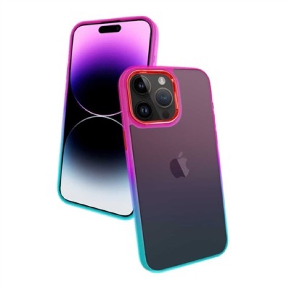 iPhone 14 Pro Max GRADIENT CASE WITH CHROME BUTTON & CAMERA PINK TO BLUE